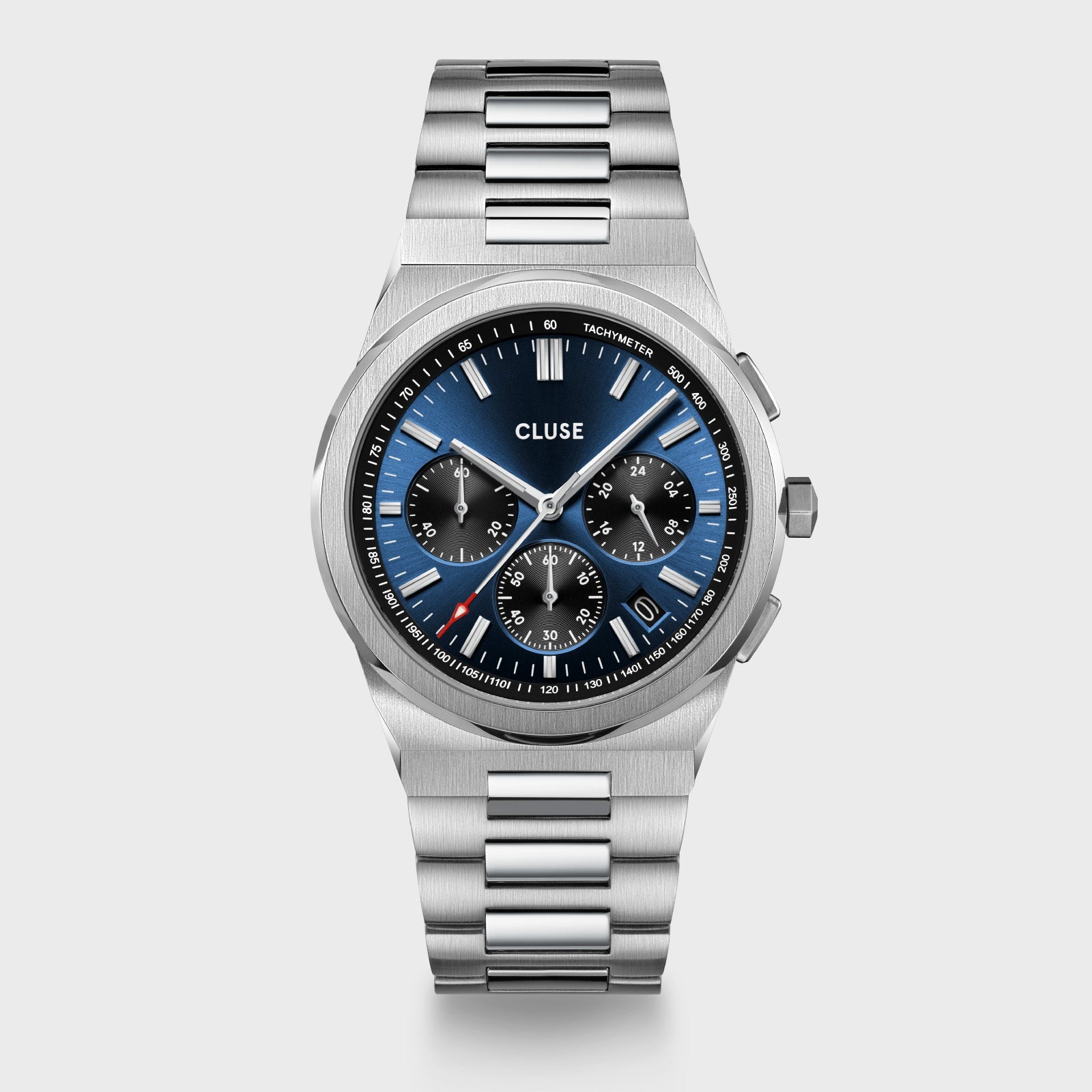 Reloj Cluse Vigoureux Multifunción Plata y Azul con caja de 40 mm y esfera deportiva