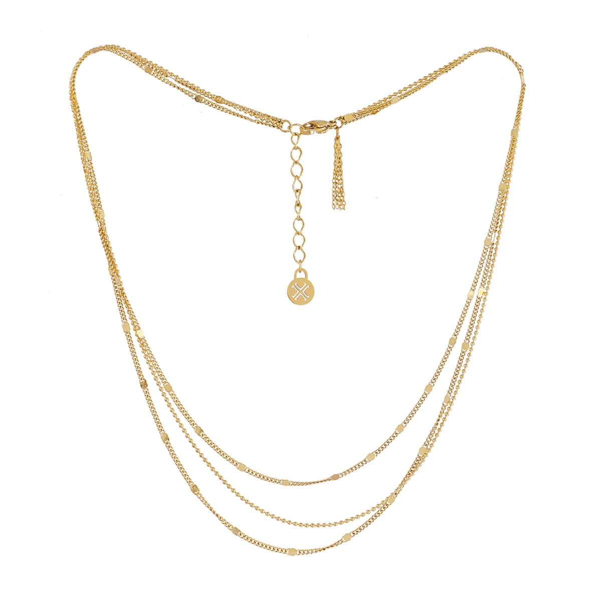 Detalle del cierre ajustable del collar dorado Rainfall Lumira de acero quirúrgico