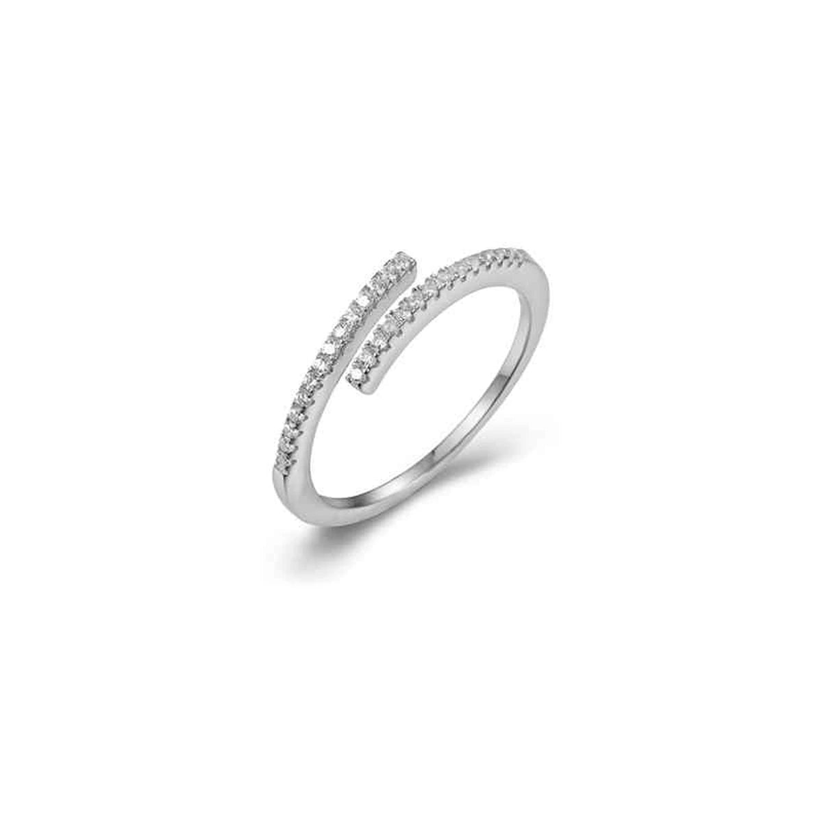 Anillo Cruzado con Circonitas en plateado, anillo abierto cruzado con circonitas