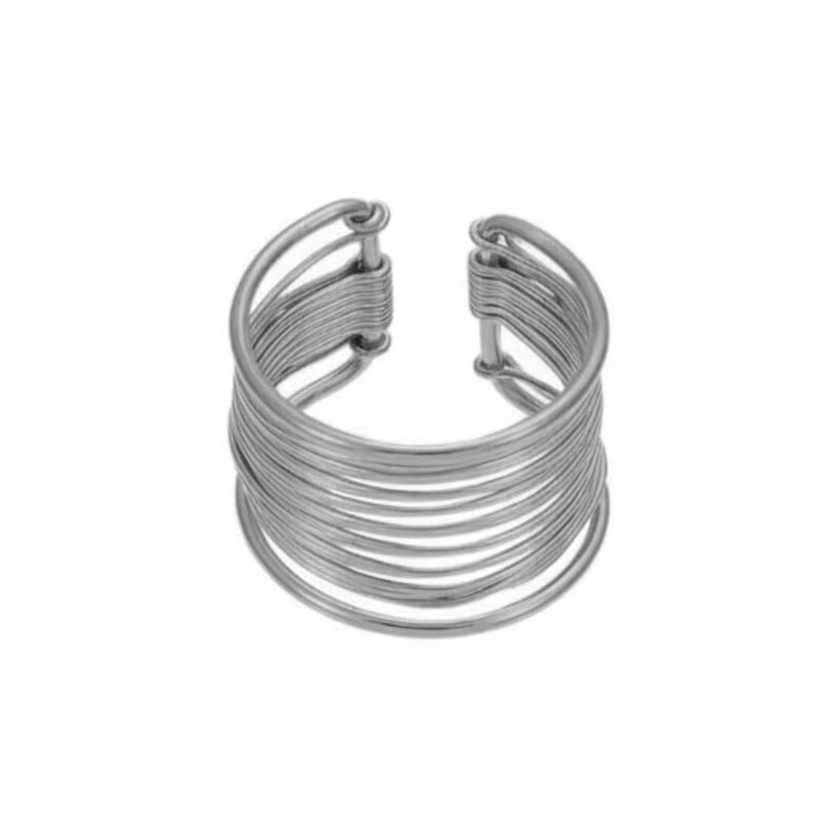 Anillo Liso Abierto Hilos Entrelazados Acero 316L en plateado, anillo abierto con varias líneas