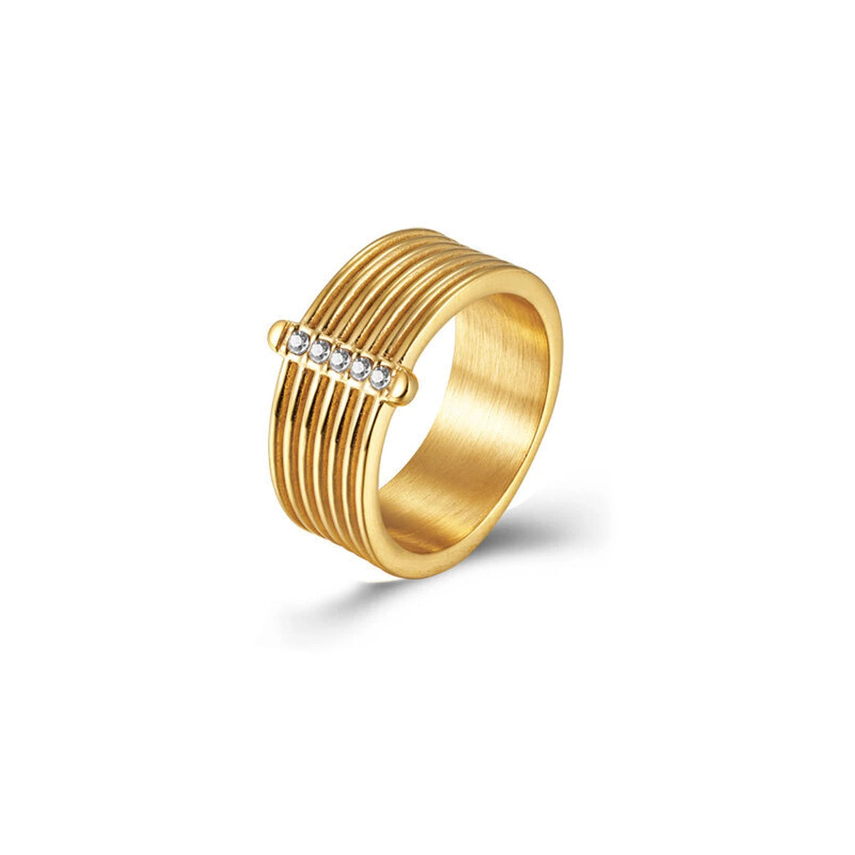 Anillo de Bandas Doradas con Circonitas, anillo ancho de bandas con circonitas