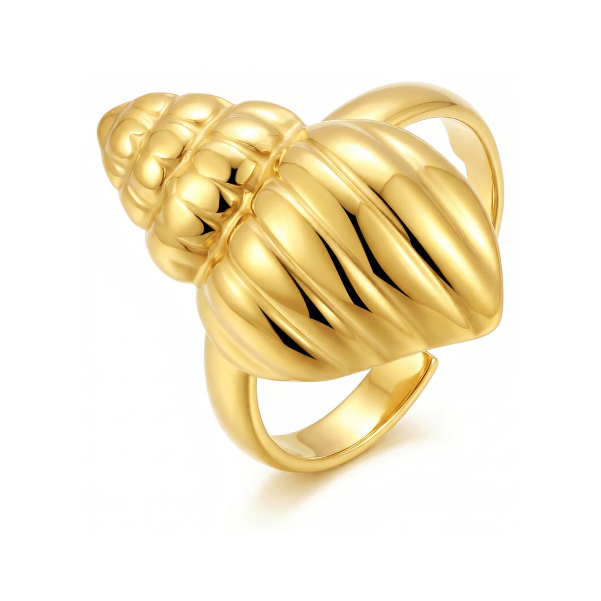 Anillo Caracola Ajustable Acero Dorado, anillo abierto con caracola