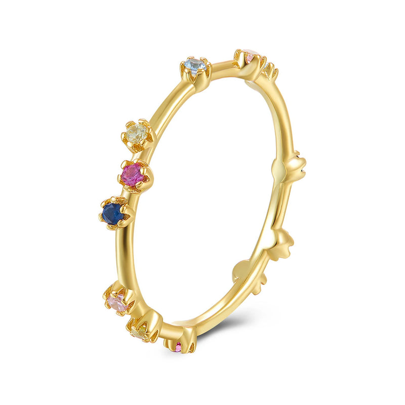 Anillo Circonitas Multicolor Separadas en dorado, anillo con circonitas alrededor