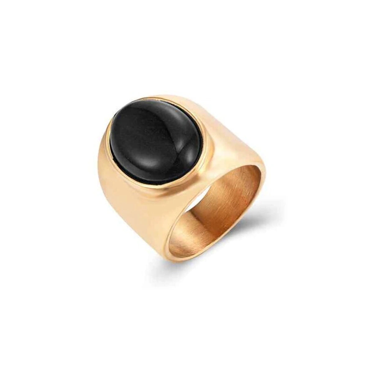 Anillo Grande Ovalado Onix Negro, anillo ancho con cabujón ovalado