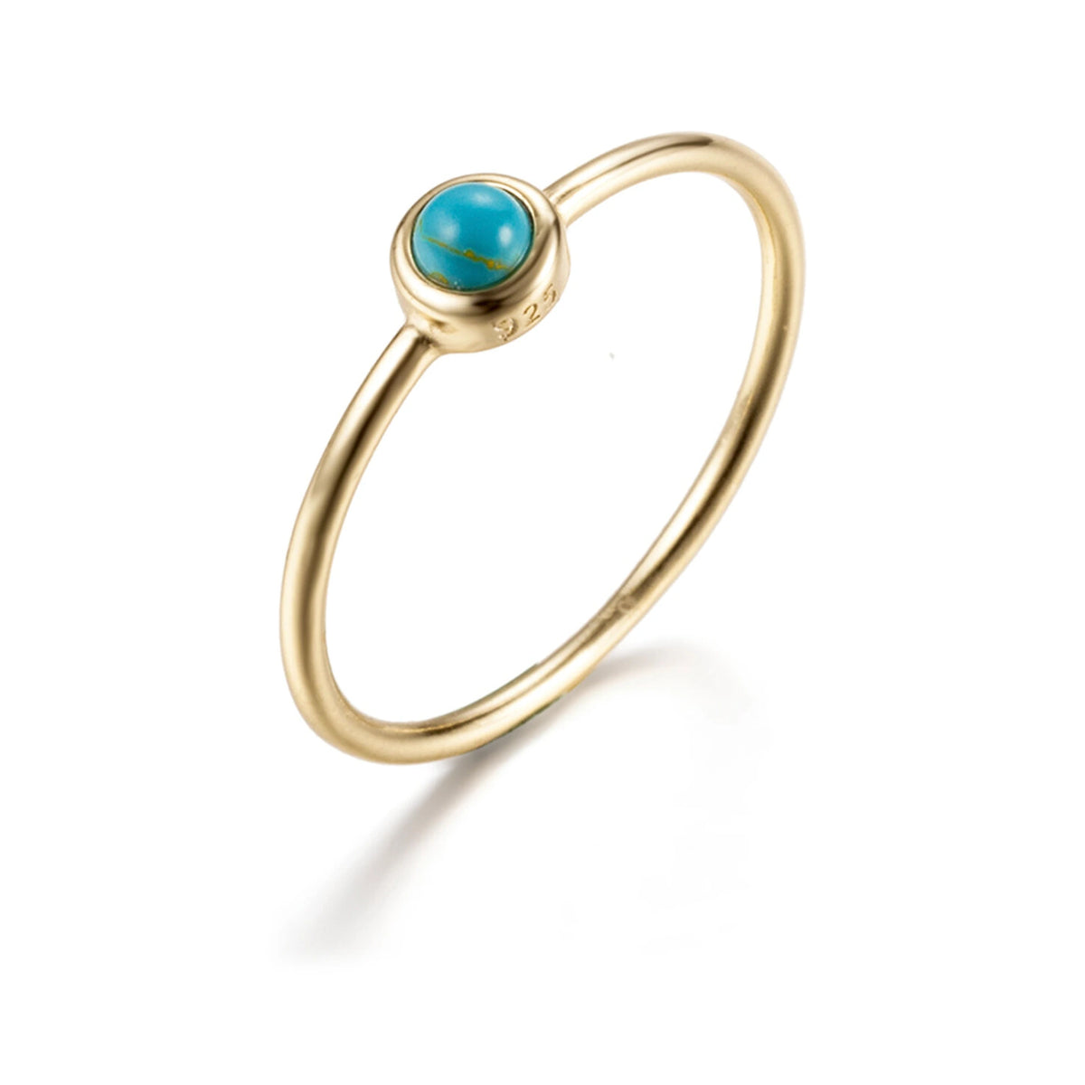 Anillo Turquesa Plata de Ley 925 en dorado, anillo fino con cabujón redondo