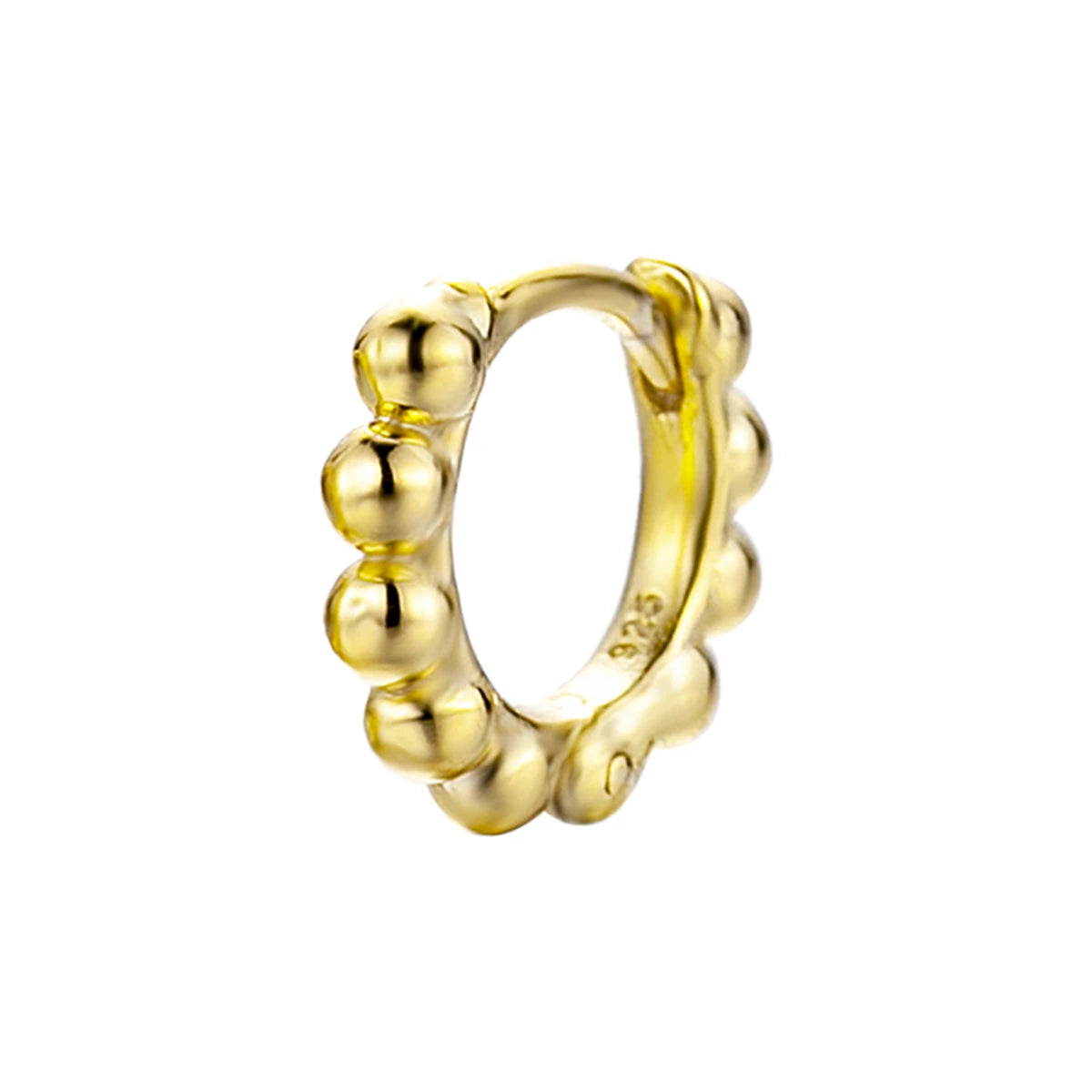 Aro Bolitas 10mm en dorado, en diagonal con el aro completo