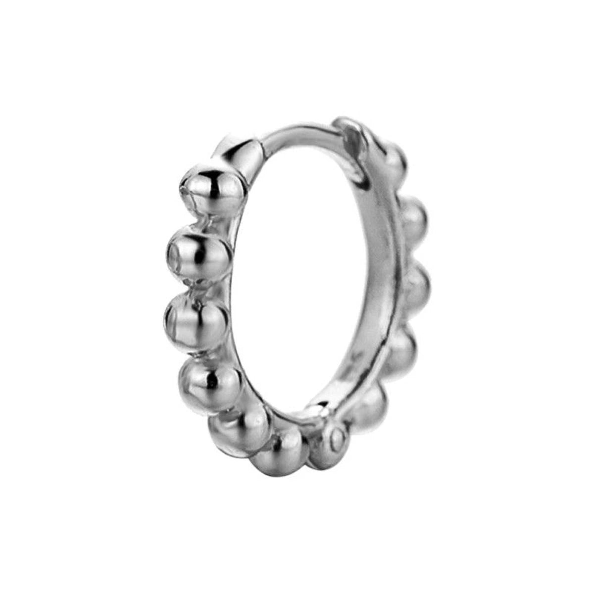 Aro Bolitas 12 mm en plata, en diagonal con el aro completo
