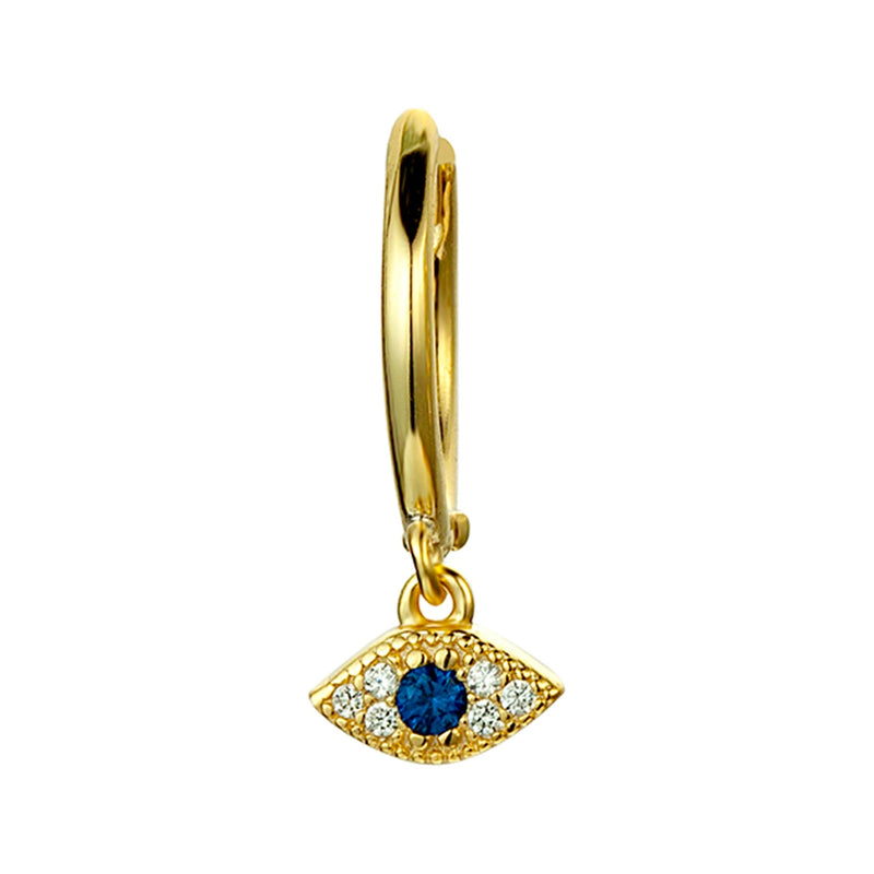 Aro Ojo Circonitas Azul y Blancas en dorado, de frente con ojo colgante