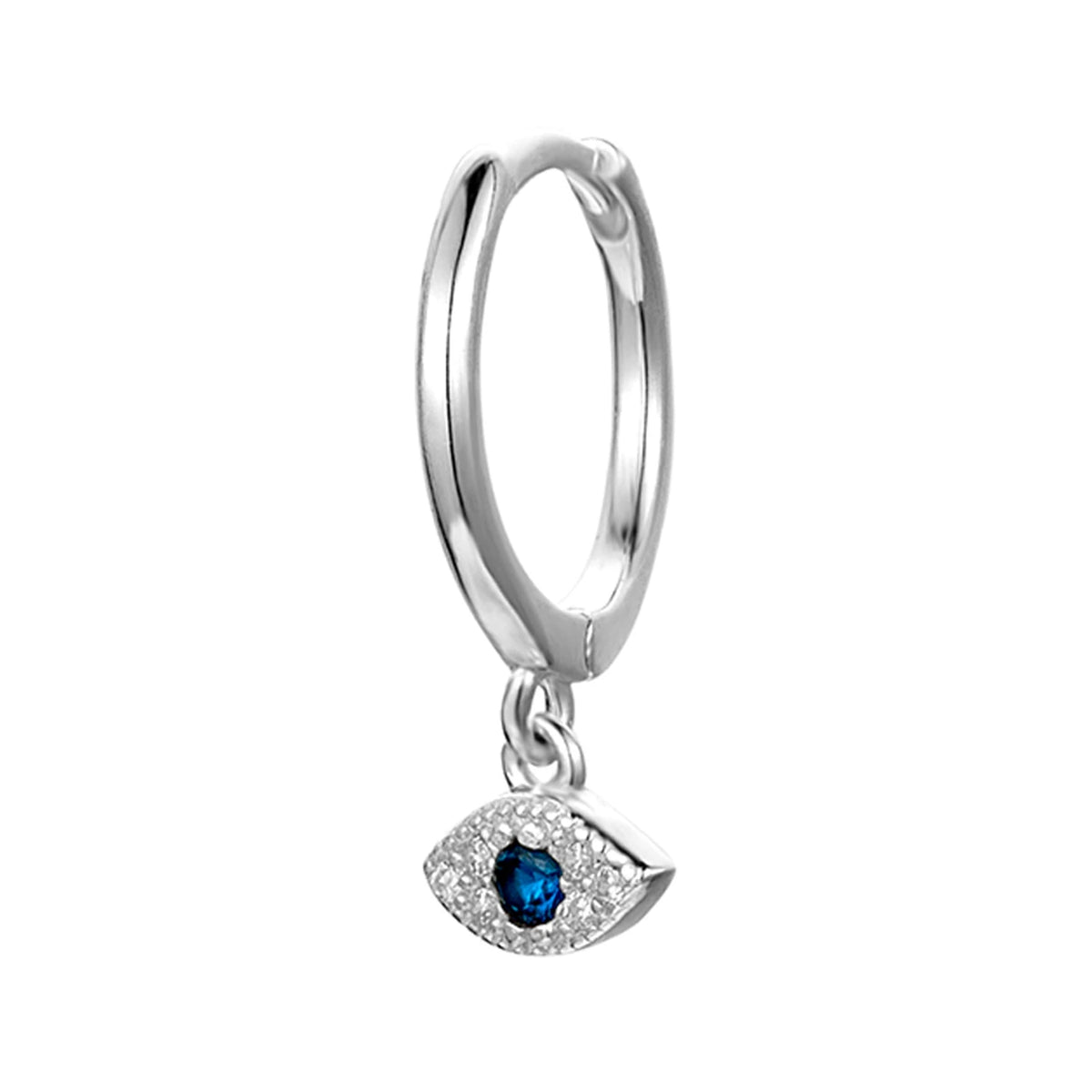 Aro Ojo Circonitas Azul y Blancas en plata, en diagonal con el ojo y cierre
