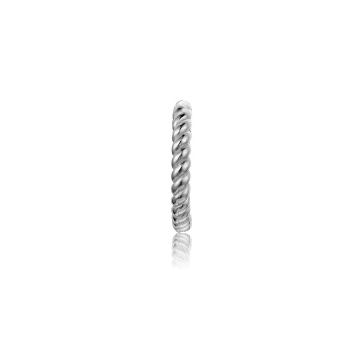Aro Trenzado 10mm en plata, de perfil con el trenzado visible