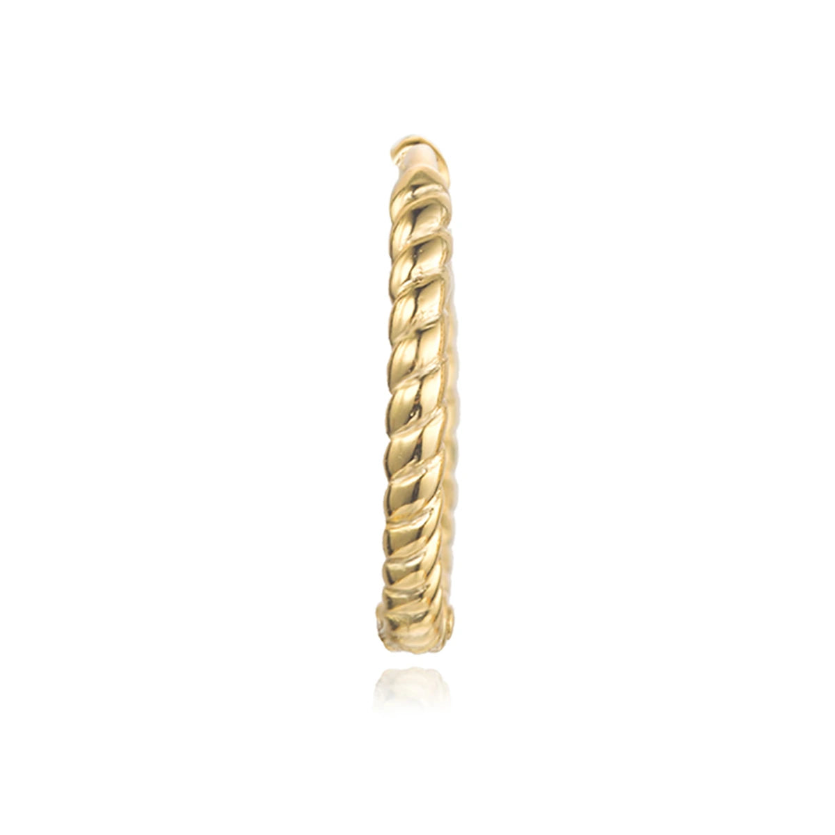 Aro Trenzado 12mm en dorado, de perfil con el trenzado visible