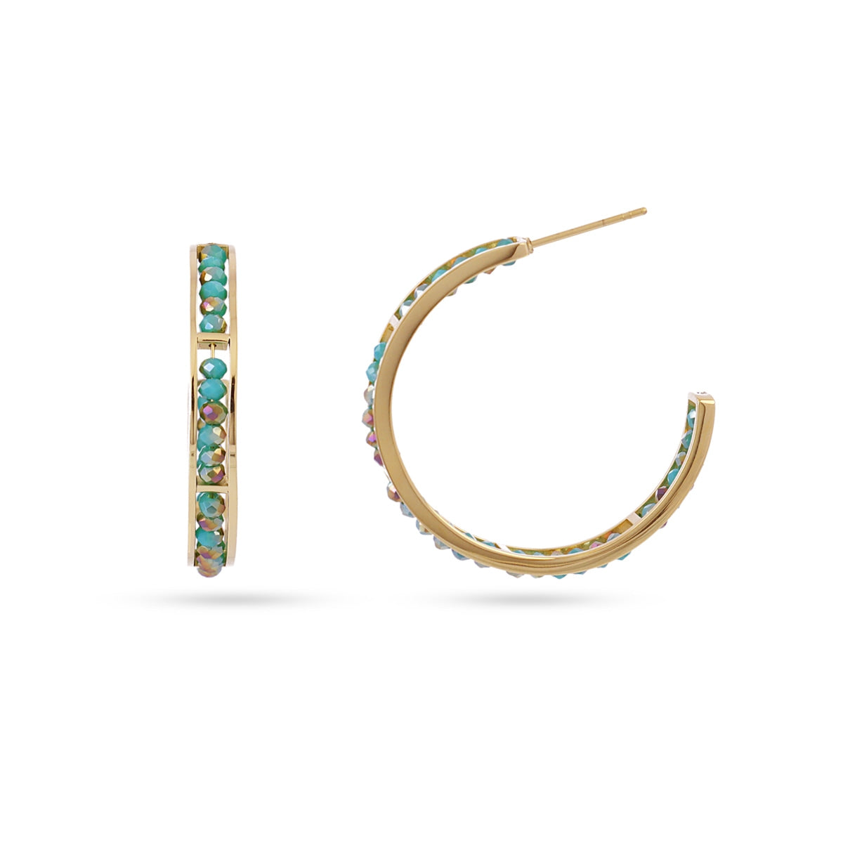 Pendientes Aros Levity Sassy dorados con piedras de cristal multicolor