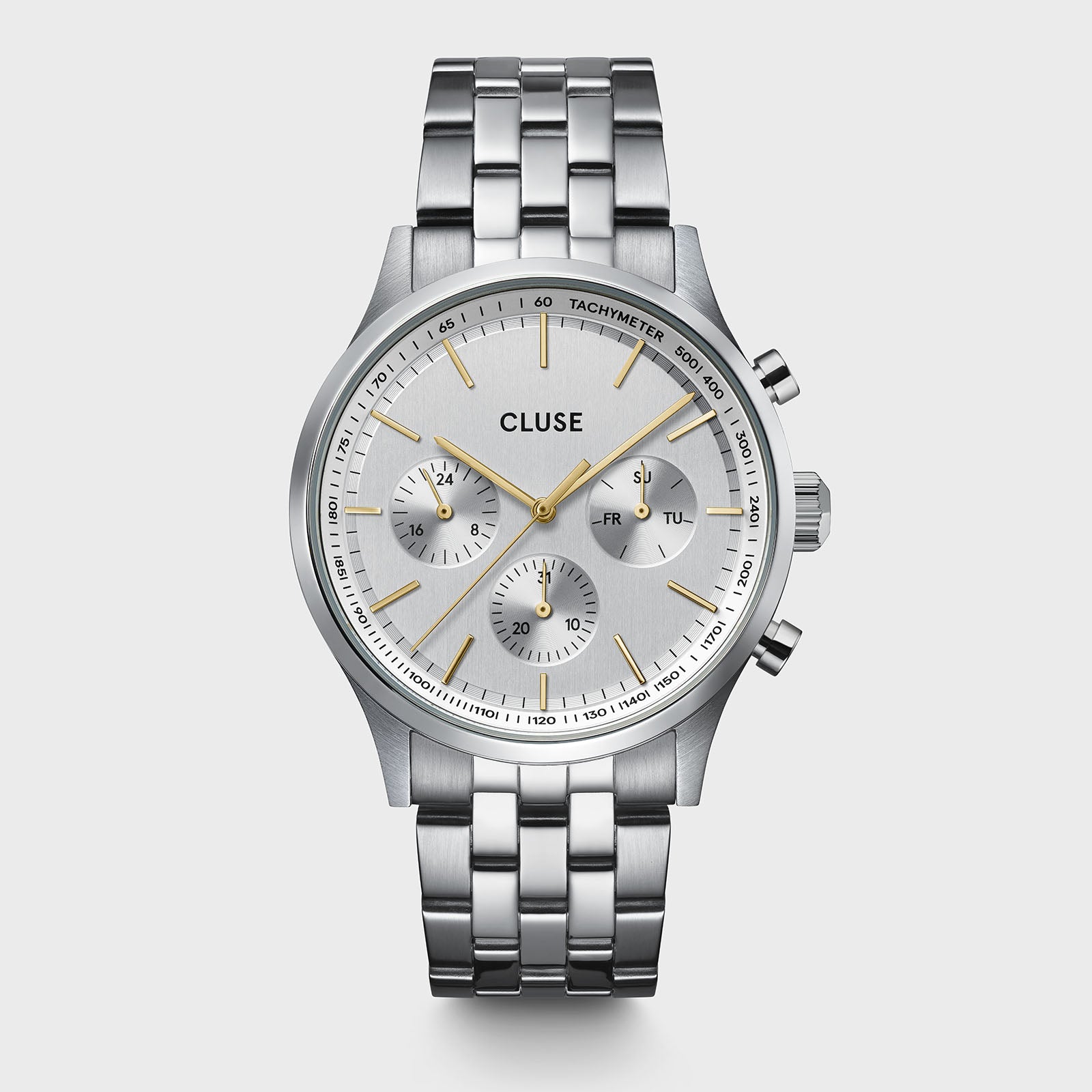 Reloj Cluse Anthéor Multifunción Bicolor Plata con caja de 42 mm y correa de acero inoxidable