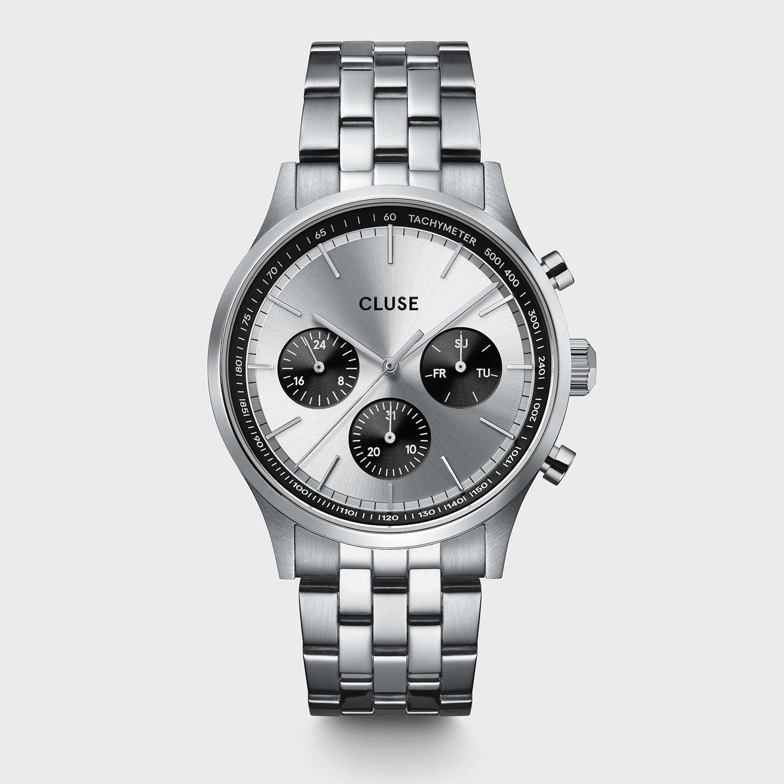 Reloj Cluse Anthéor Multifunción Plata con caja de 42 mm y esfera con detalles en negro