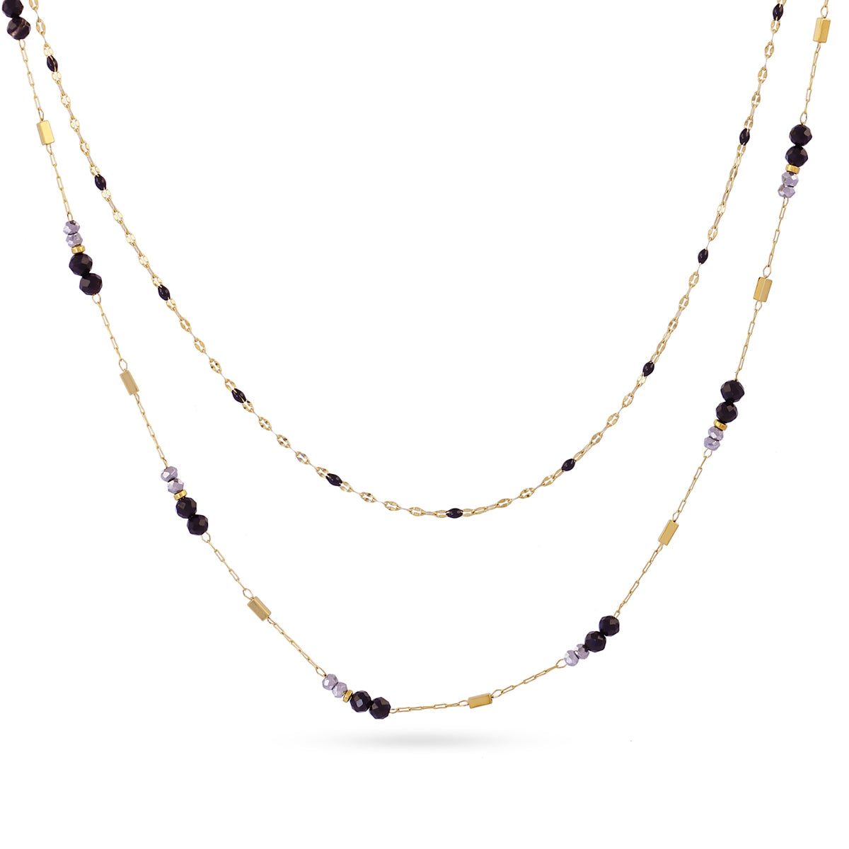 Detalle del collar doble Spirit con piedras de cristal negras