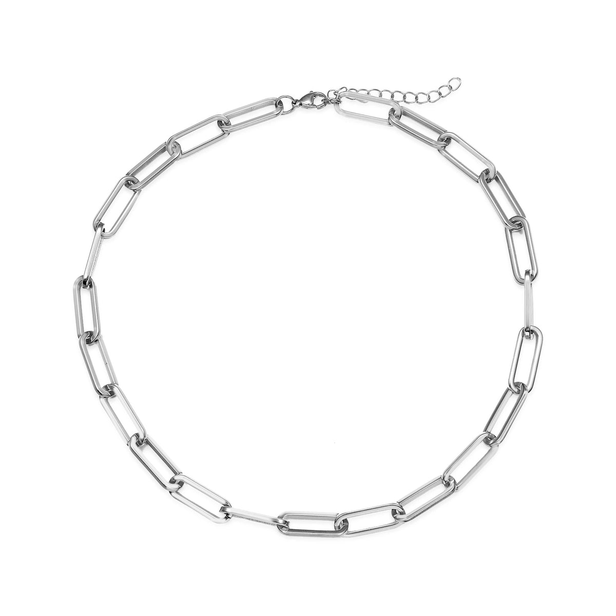 Cadena de Eslabones de 23 mm. - Acero en plata, collar de eslabones rectangulares