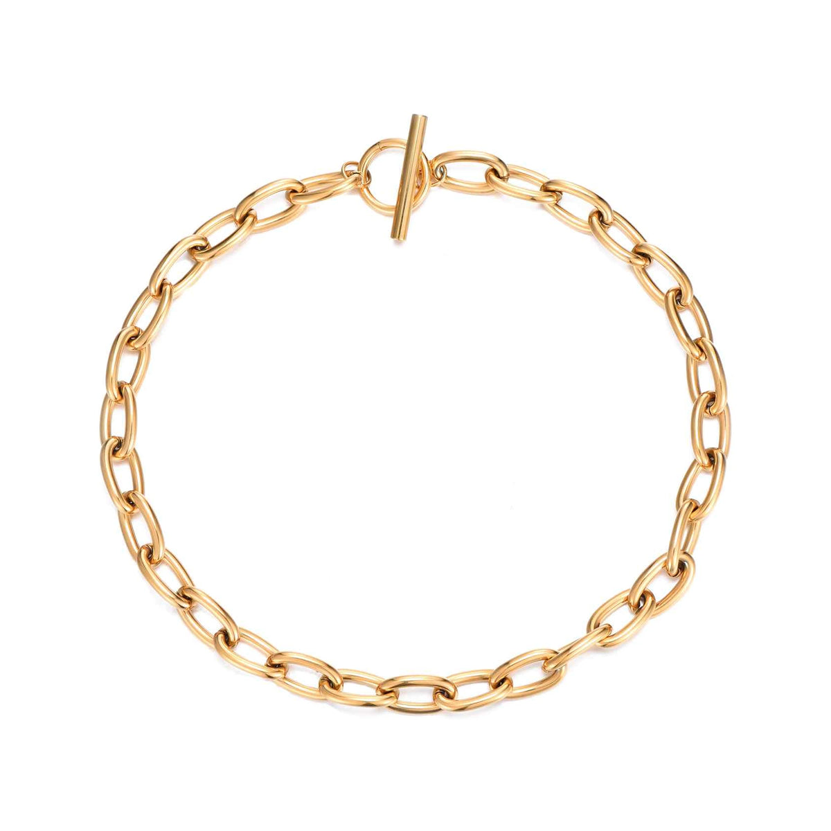 Collar Eslabones con Cierre en T de Acero 316L en dorado