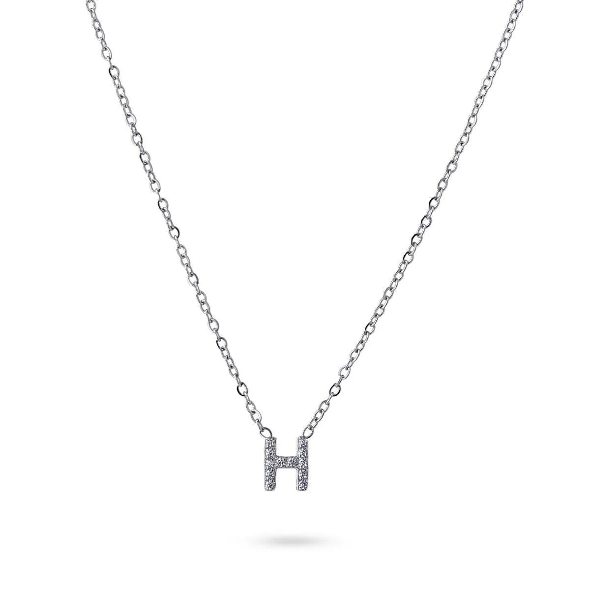 Collar Inicial H con circonitas en acero inoxidable plateado, diseño elegante y moderno, Cobalto Accesorios.