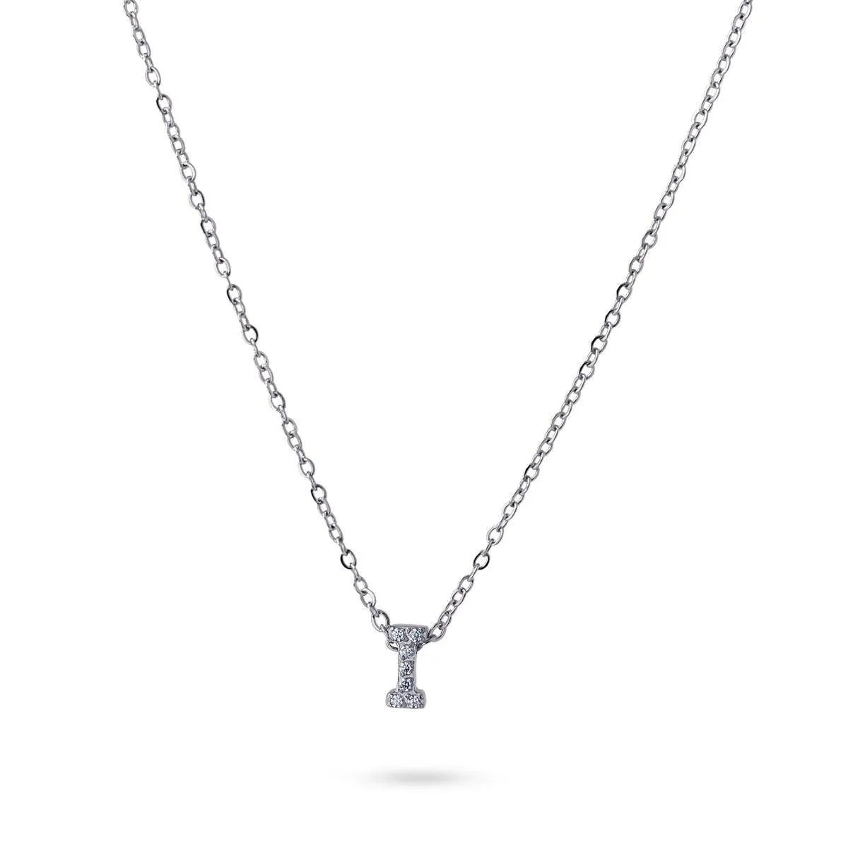 Collar Inicial I con circonitas en acero inoxidable plateado, diseño elegante y moderno, Cobalto Accesorios.