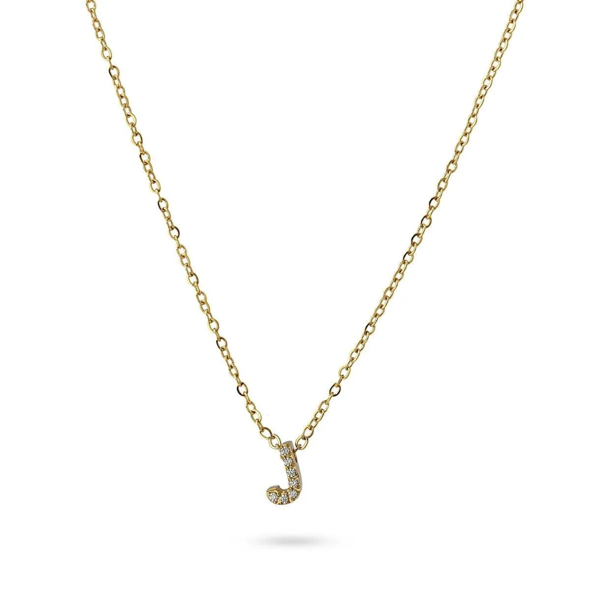 Collar Inicial J con circonitas en acero inoxidable dorado, diseño elegante y moderno, Cobalto Accesorios.