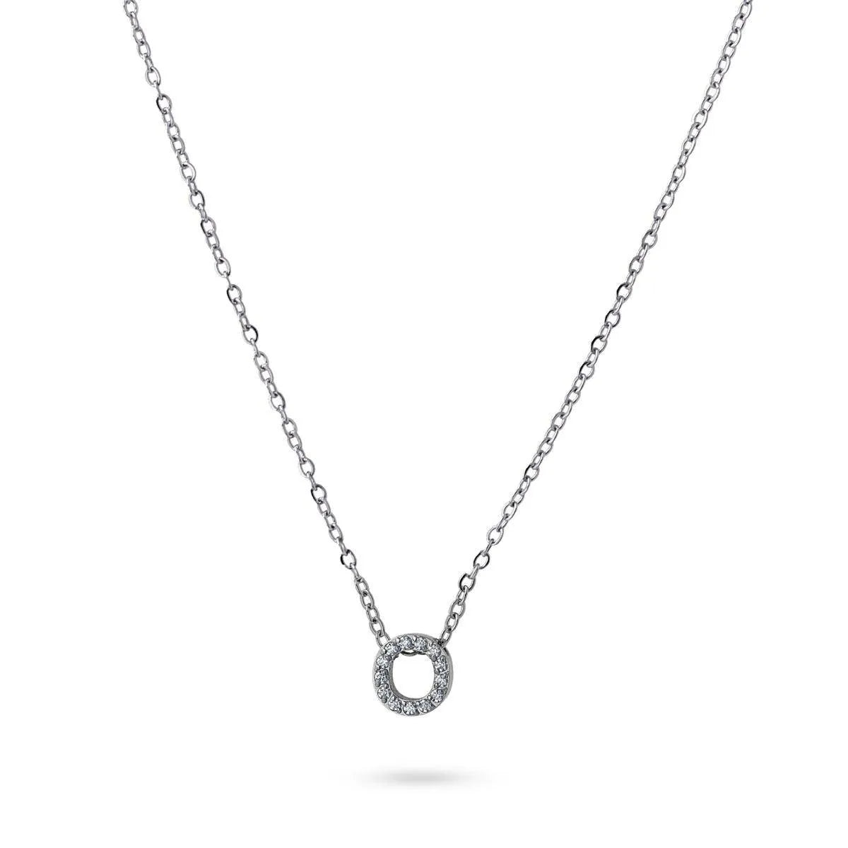 Collar Inicial O con circonitas en acero inoxidable plateado, diseño elegante y moderno, Cobalto Accesorios.