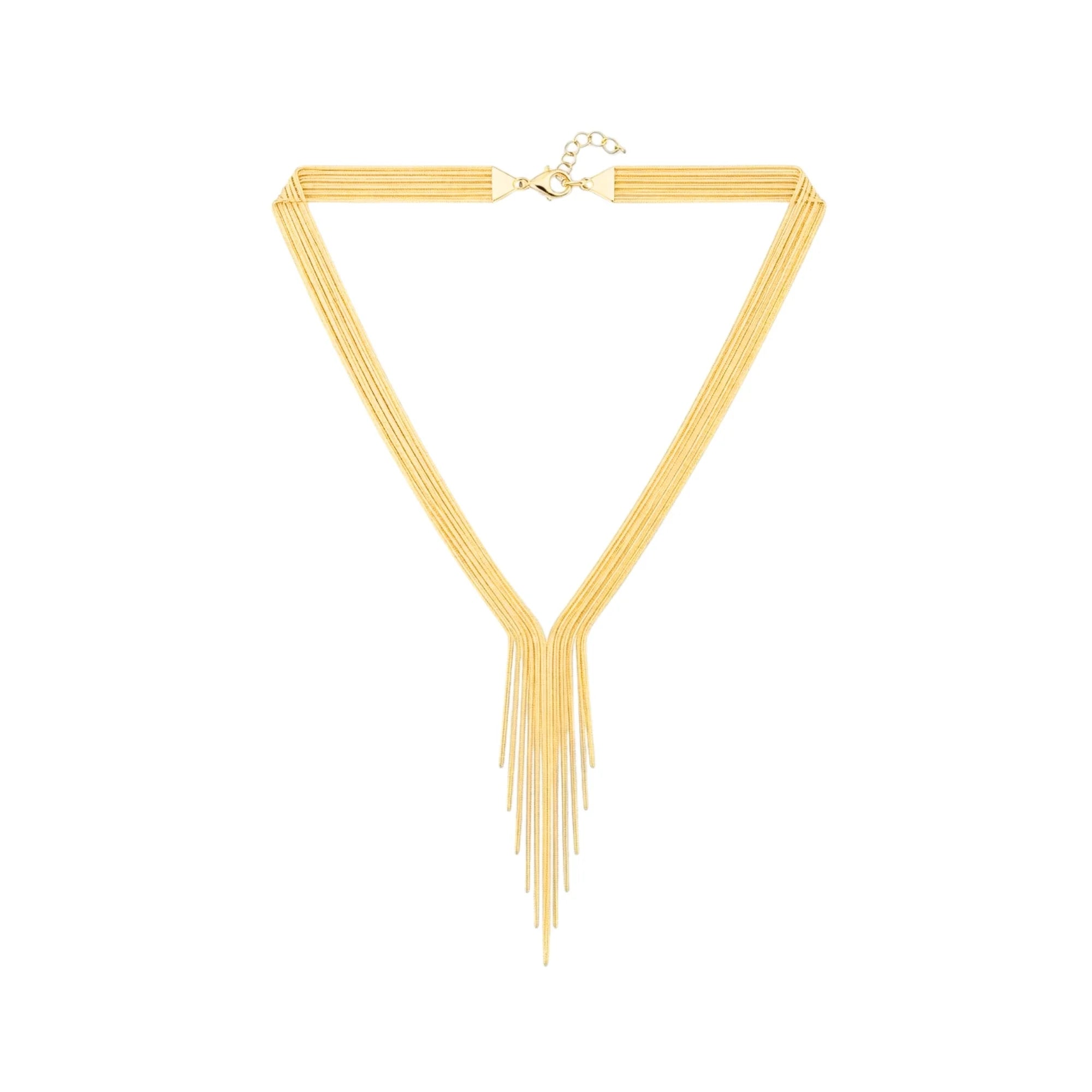 Collar Lariat Cascada en acero, acabado dorado - Cobalto Accesorios Valencia