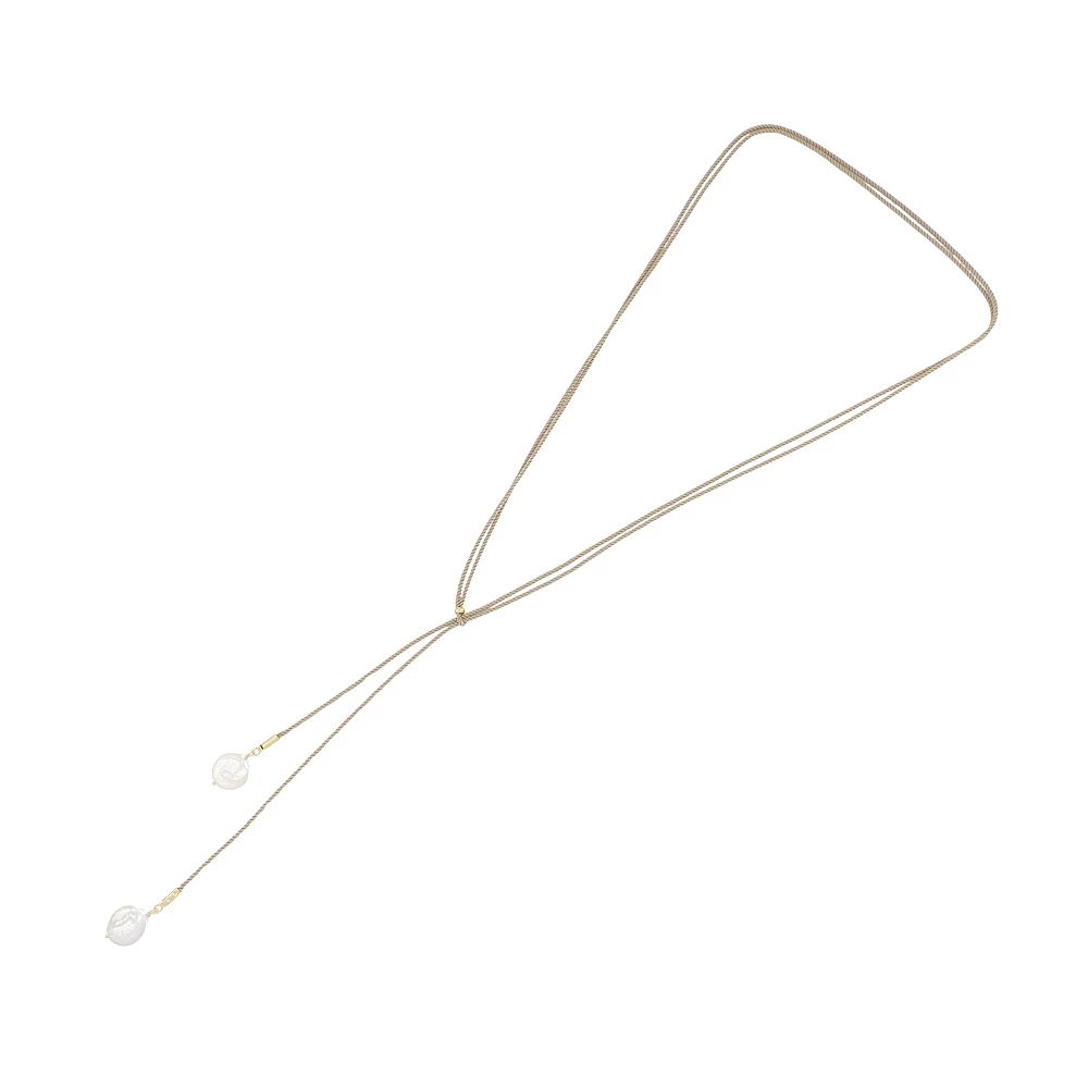 Collar completo ajustable de hilo beige con doble perla de 12 mm en plata 925 bañada en oro