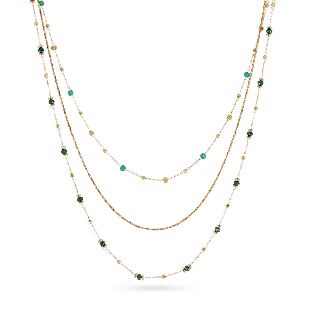 Collar Spirit Allay dorado con triple cadena y cristales facetados