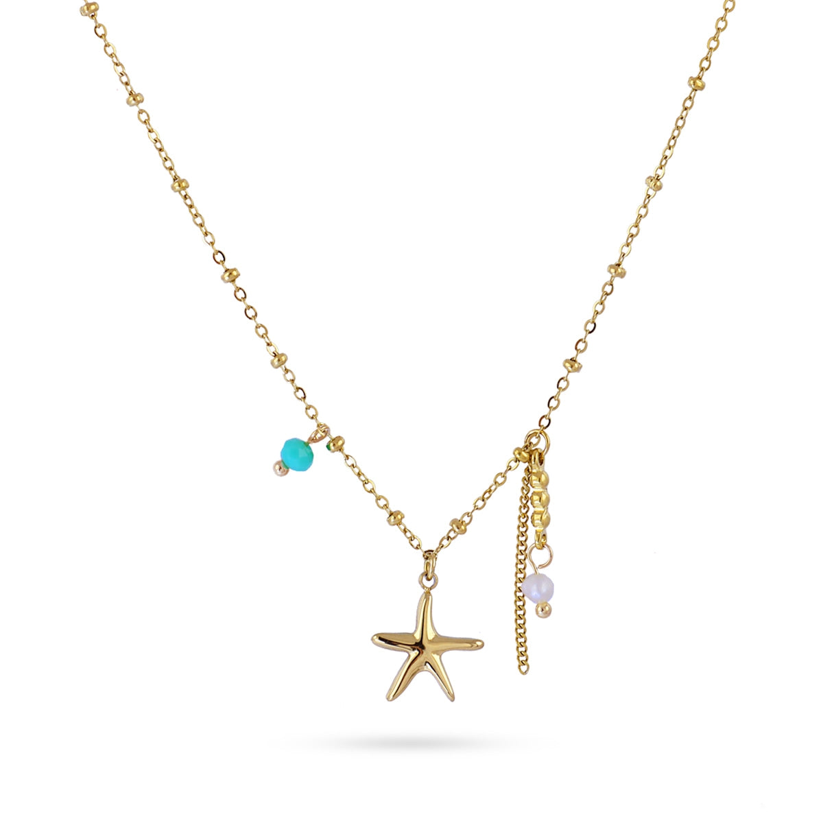 Collar dorado con estrella de mar y piedras – detalle