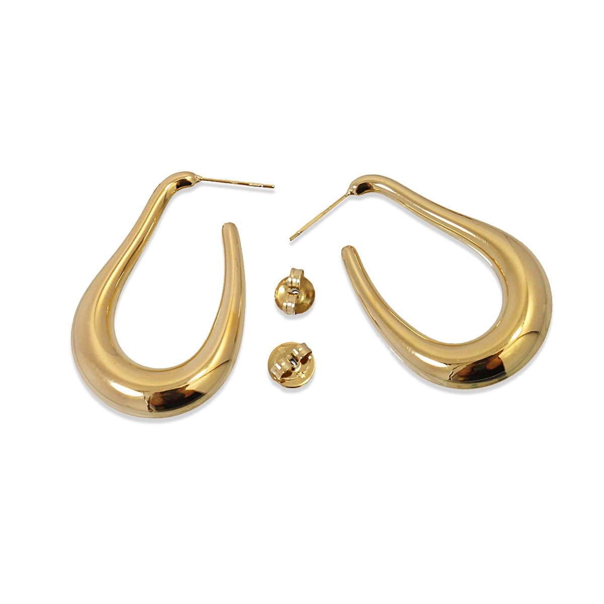 Detalle de los Pendientes Fluid Drop dorados, forma de gota elegante