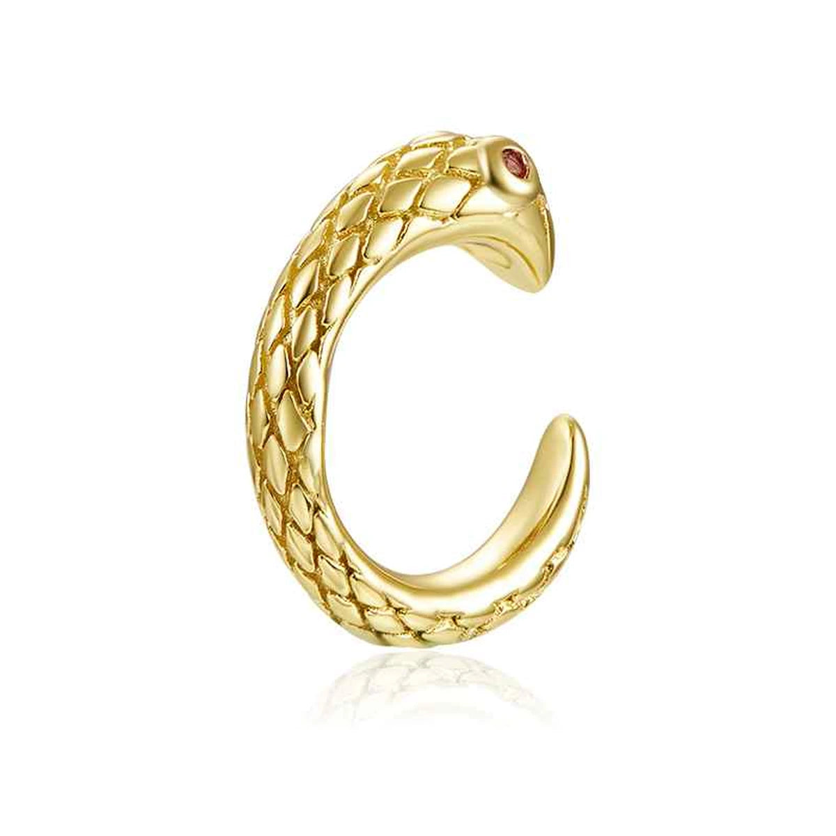 Ear Cuff Serpiente | Plata de Ley 925 en dorado, de lado con el cuerpo curvado