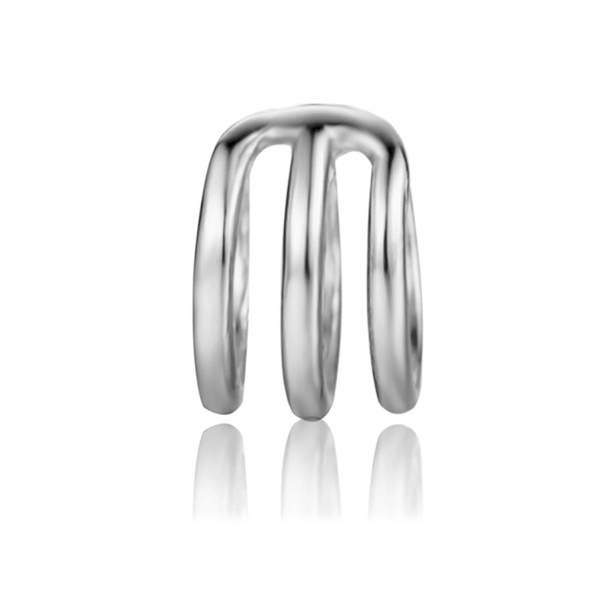 Ear Cuff Aro Triple Mini en plata, de frente con tres barras