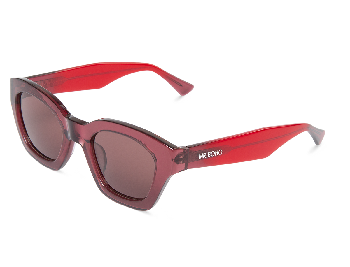 Gafas de sol Mr. Boho BARROSA 43Degrees en vista oblicua, montura rosa burdeos translúcida