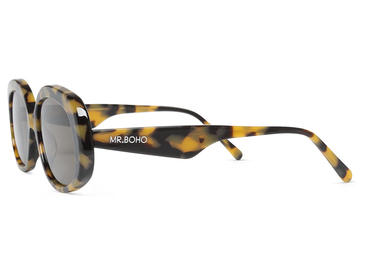 Gafas de sol Mr. Boho BORGER High Contrast Tortoise en vista lateral, montura de carey ámbar y negro