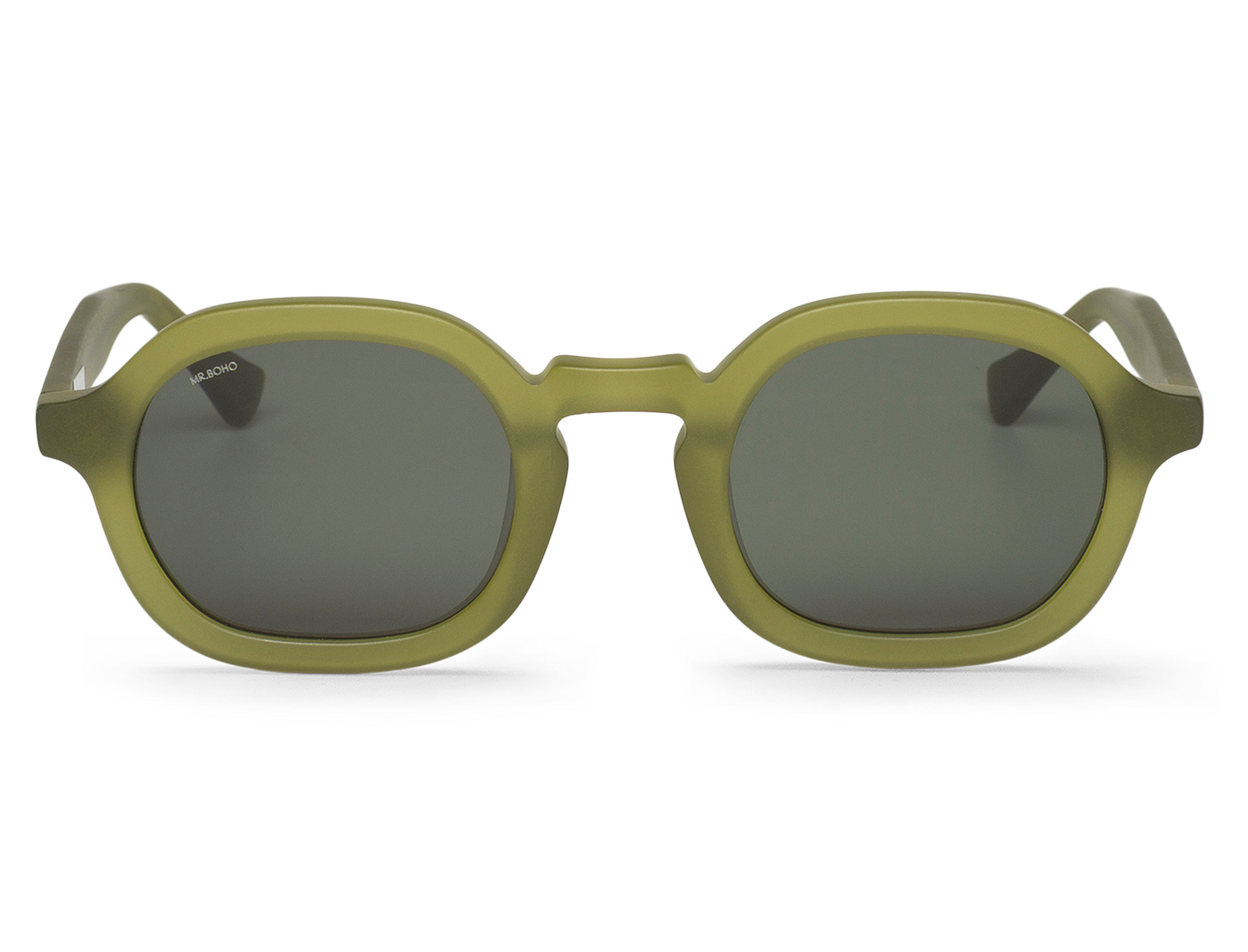 Gafas de sol Mr. Boho ELPATIO Matte Basil en vista frontal, montura verde mate