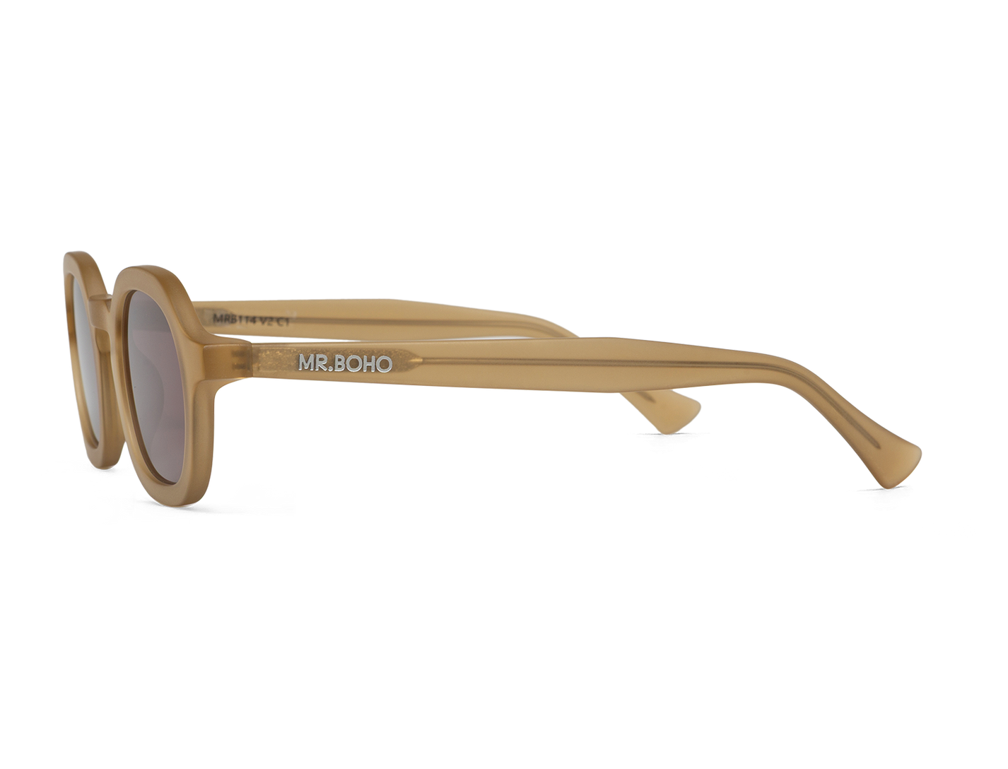 Gafas de sol Mr. Boho ELPATIO Matte Sand en vista lateral, detalle de la patilla