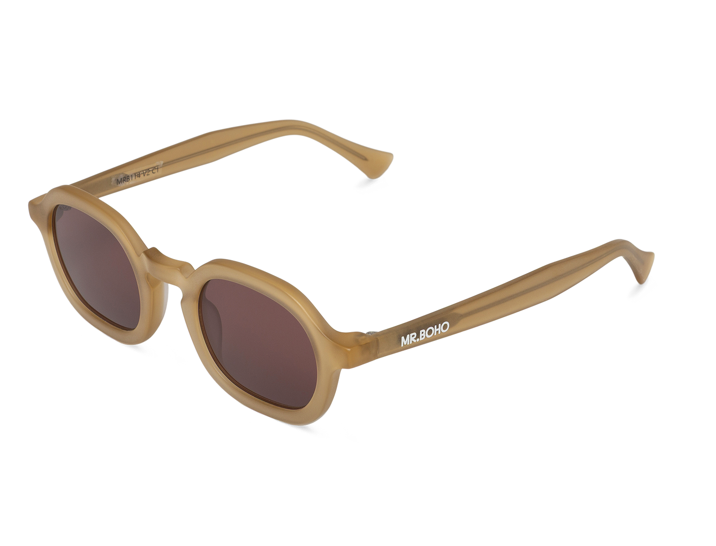 Gafas de sol Mr. Boho ELPATIO Matte Sand en vista oblicua, mostrando montura y lentes