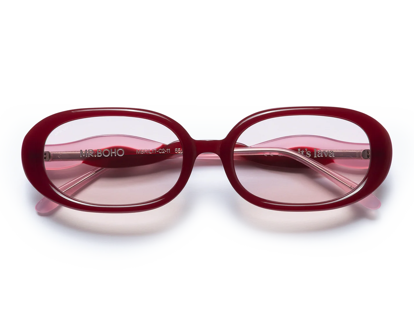 Gafas de sol Mr. Boho Twisted Garnet It's Lava – plegadas, vista cenital – Cobalto Accesorios