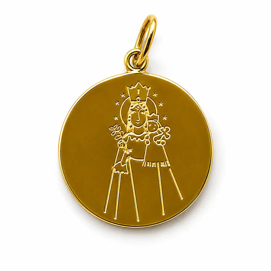 Medalla Maredeueta Virgen de los Desamparados de 20 mm con chapado en oro vista frontal