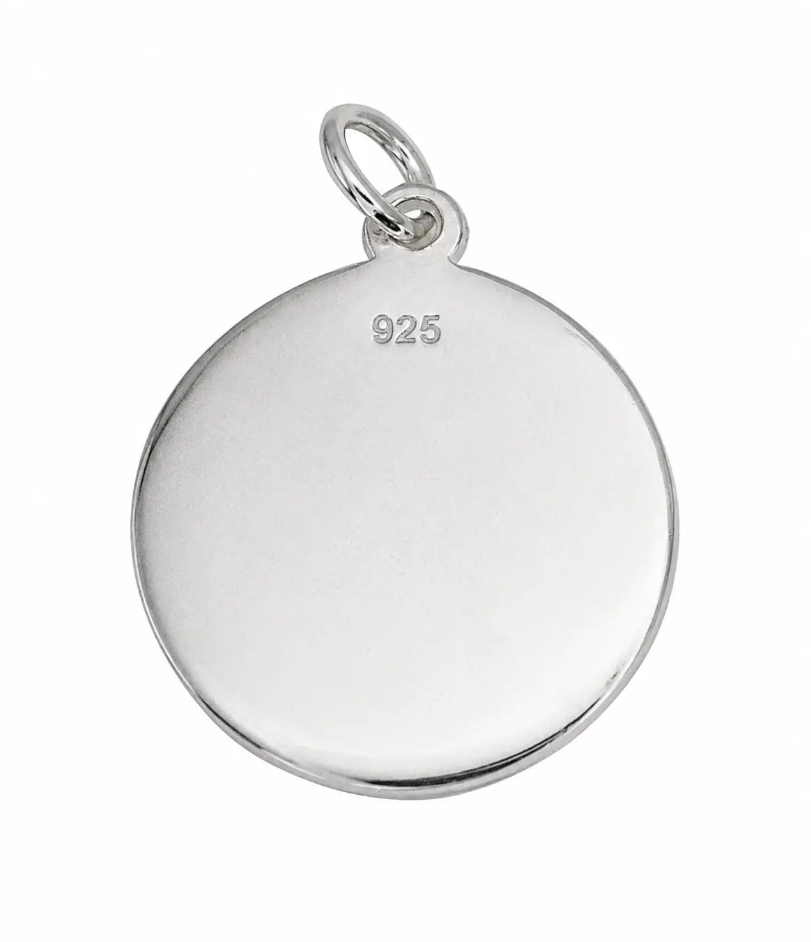 Parte trasera de medalla redonda de plata 925 con acabado liso y anilla superior