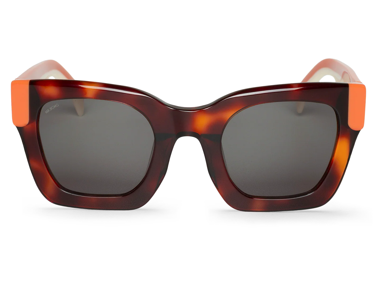 Gafas de sol Mr. Boho BONDI Jarana vista frontal en carey oscuro con detalles en naranja coral