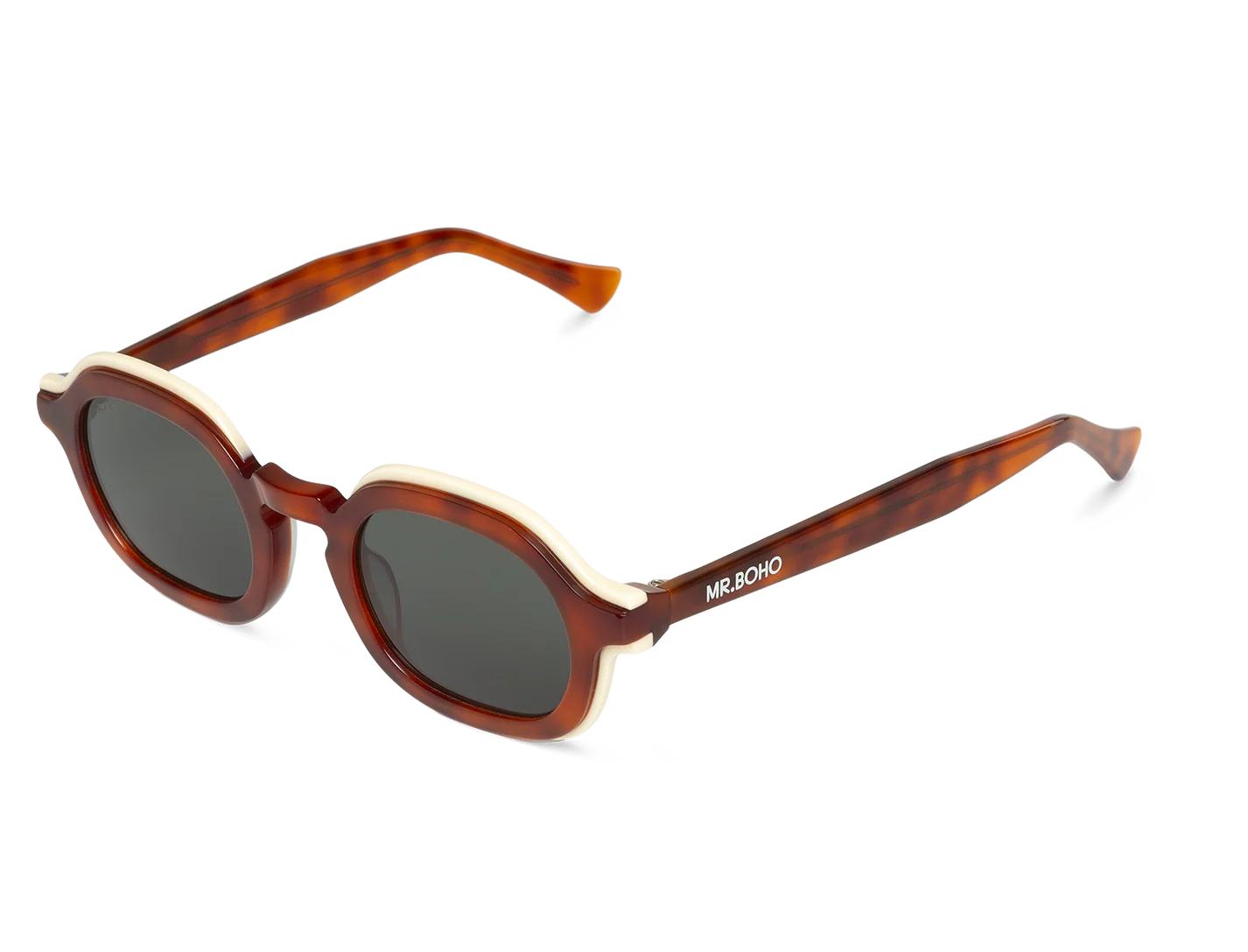 Gafas de sol Mr. Boho ELPATIO Manifesto vista oblicua con montura en carey rojizo translúcido y crema