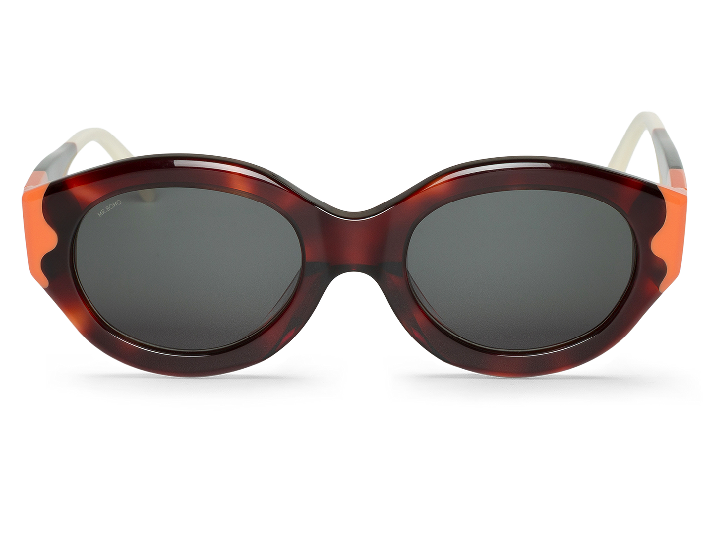 Vista frontal de gafas de sol Mr. Boho SAVINA Jarana con montura carey y varillas coral