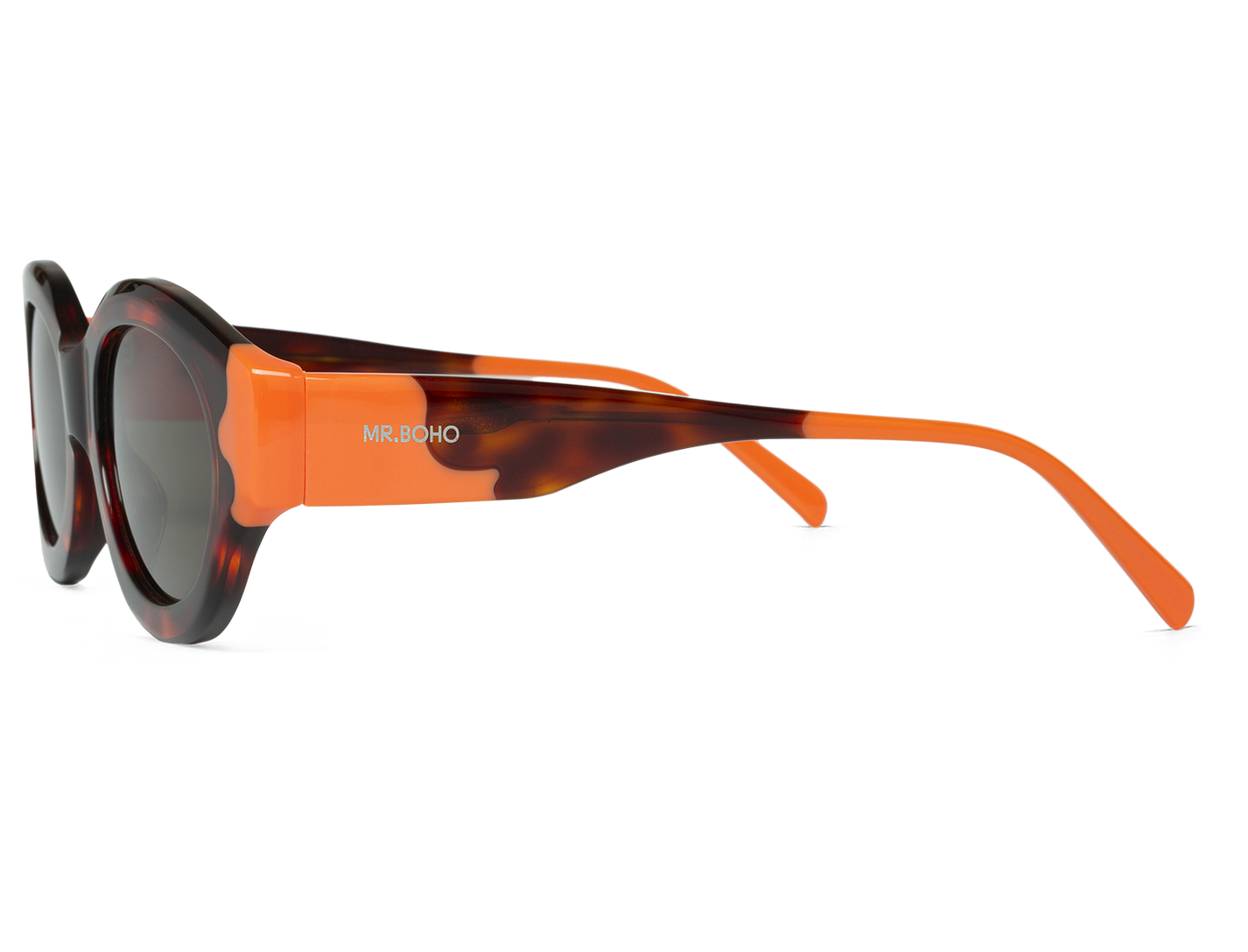 Vista lateral de las gafas Mr. Boho SAVINA Jarana con varilla naranja coral
