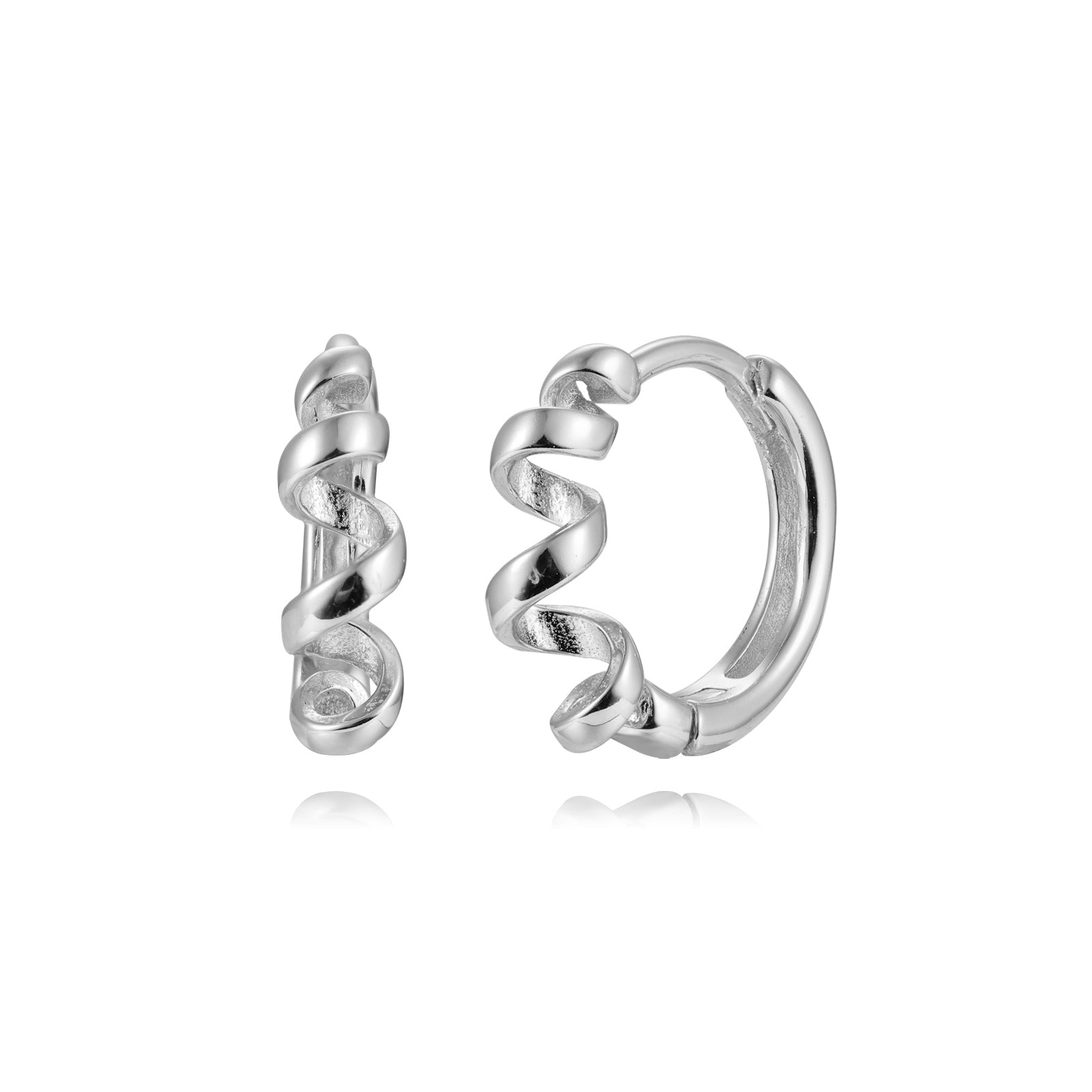 Pendiente aro espiral mini plateado de plata de ley 925 con acabado rodiado