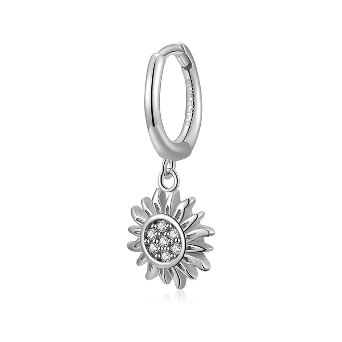 Pendiente Aro Sol con Circonitas en plata, aro con sol colgante y circonitas