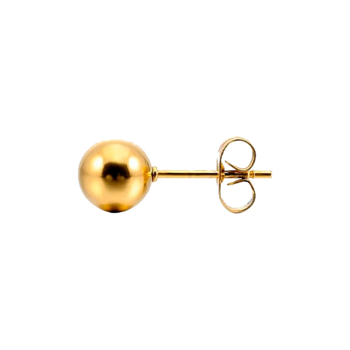Pendiente Bola Acero 3mm en dorado, de perfil con cierre de presión