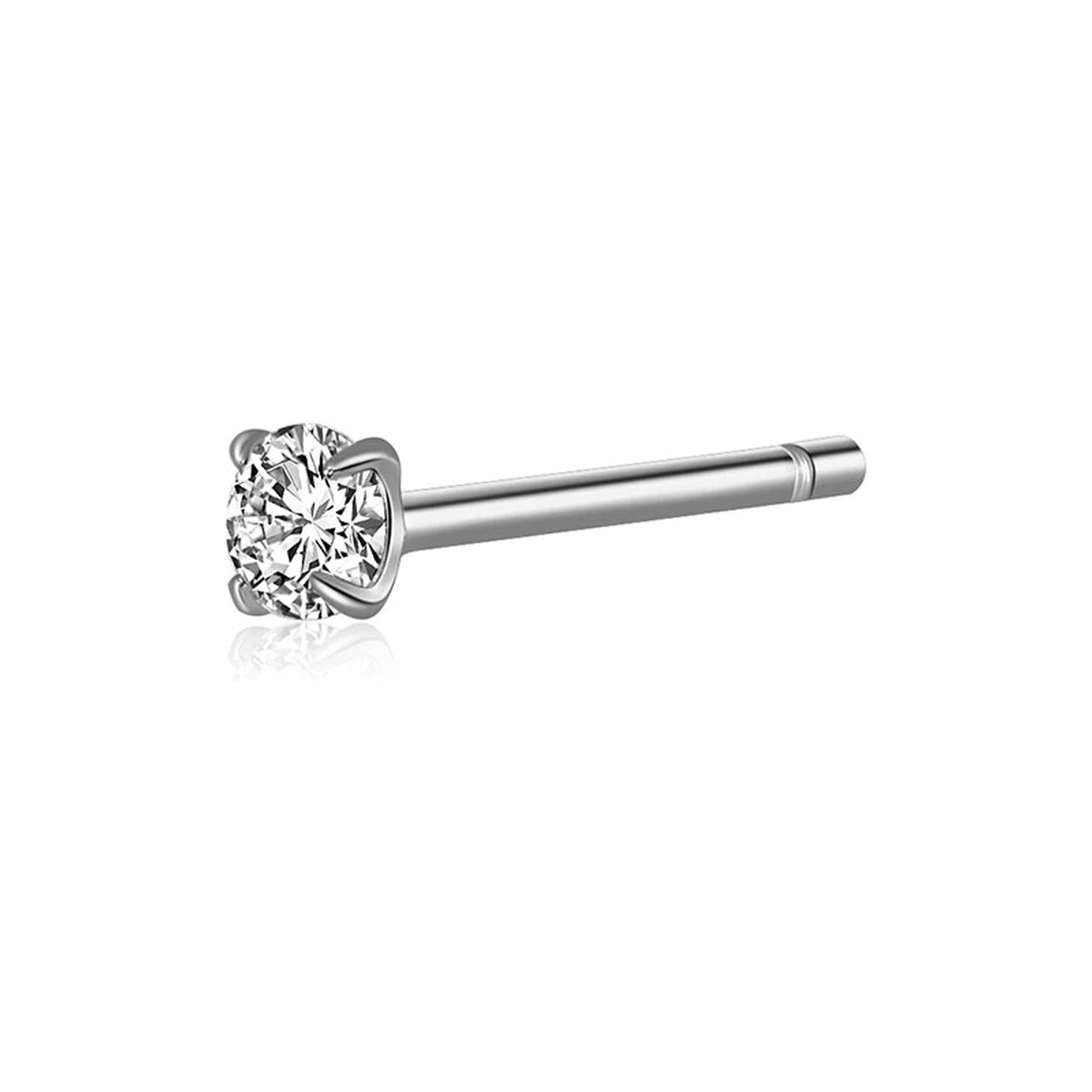 Pendiente Circonita Redonda 3mm en plata, blanca, pendiente de circonita con perno visible