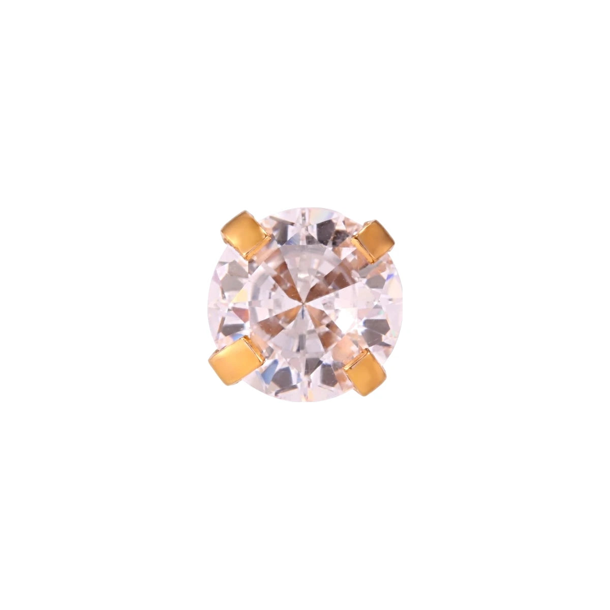 Pendiente Circonita Engarzada de Acero 316L en dorado, circonita blanca de 2 mm, de frente