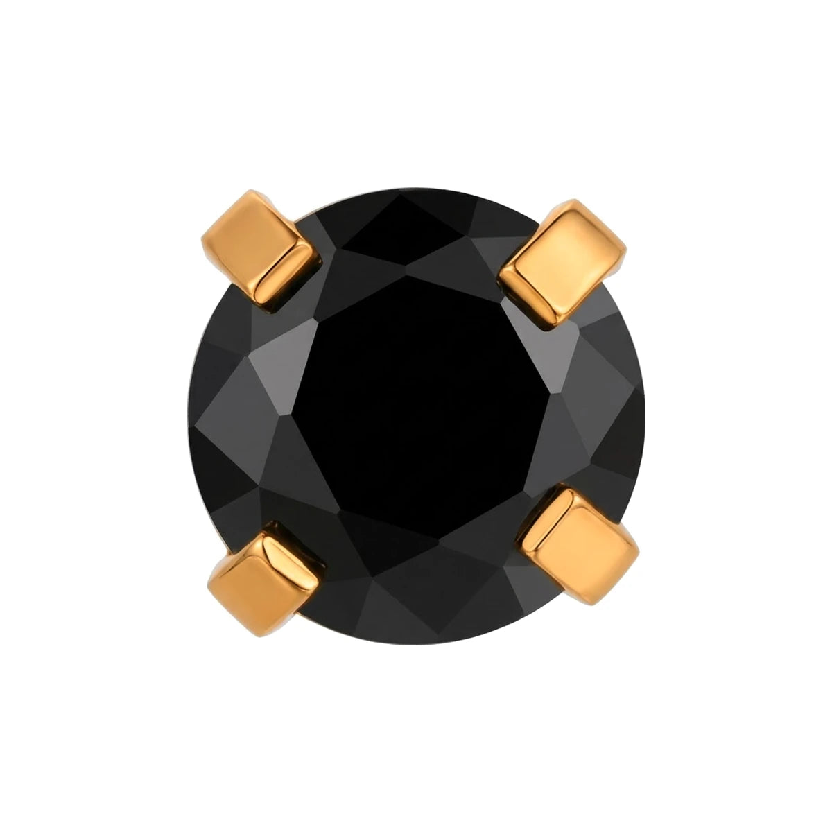 Pendiente Circonita Engarzada de Acero 316L en dorado, circonita negra de 5 mm, de frente